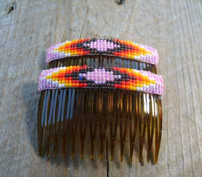 Native American  - Beaded Hair Combs Pink Sparkle